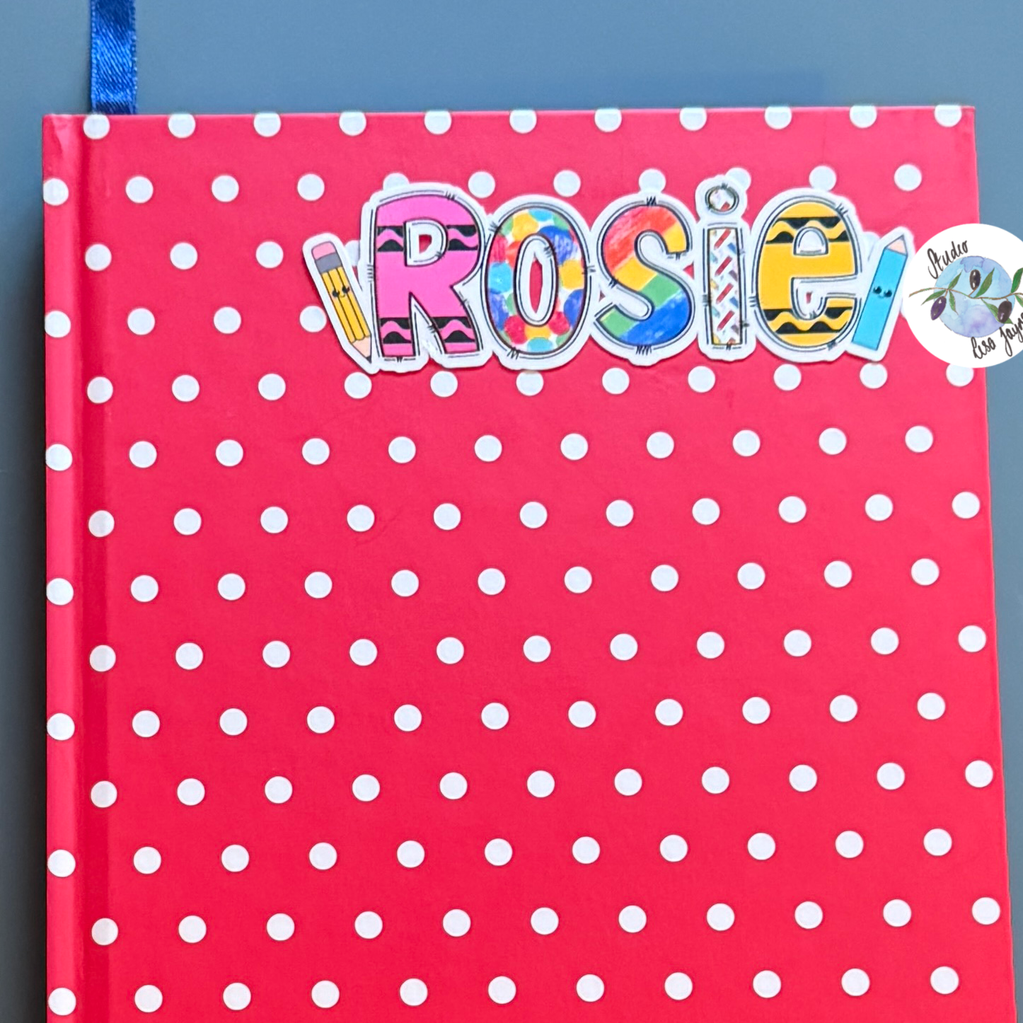 Kids Art Name Sticker Personalised Pencils Crayons - Rosie Notebook