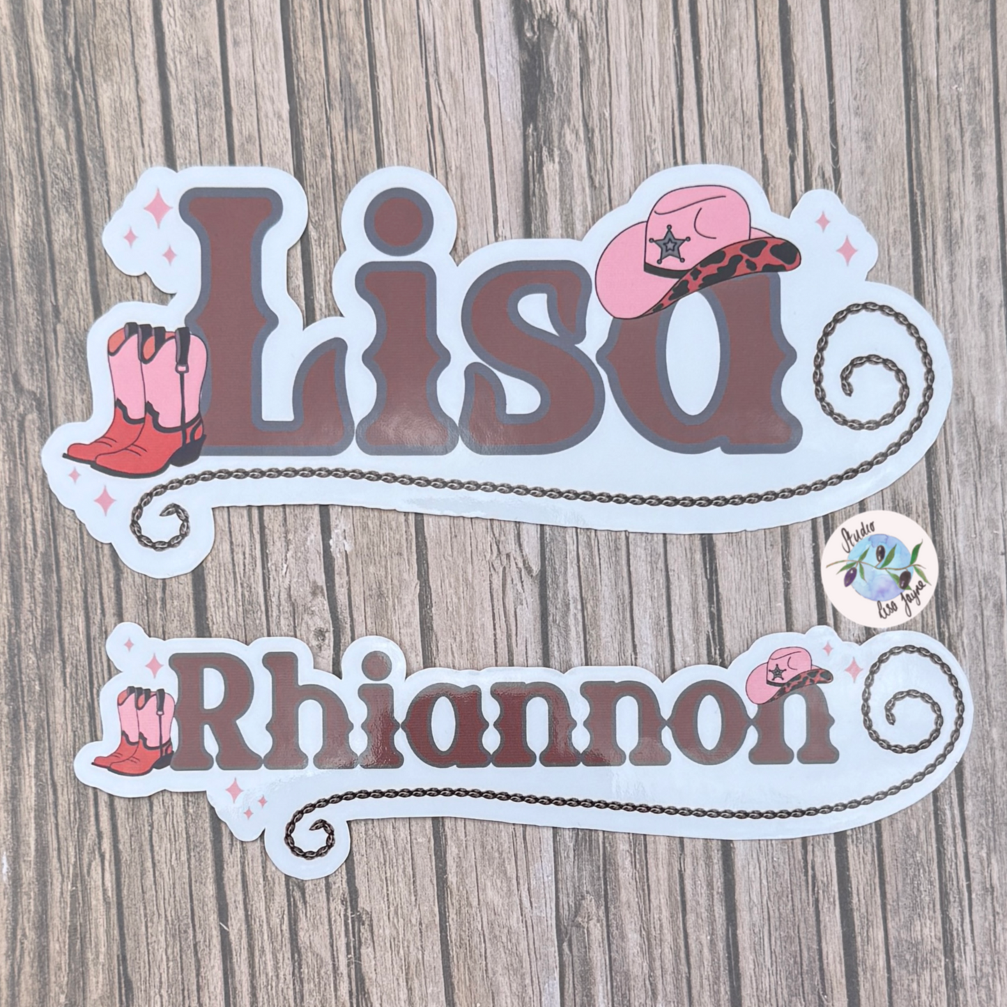 Linedancing Cowgirl Themed Personalised Waterproof Vinyl Name Sticker Brown Designs