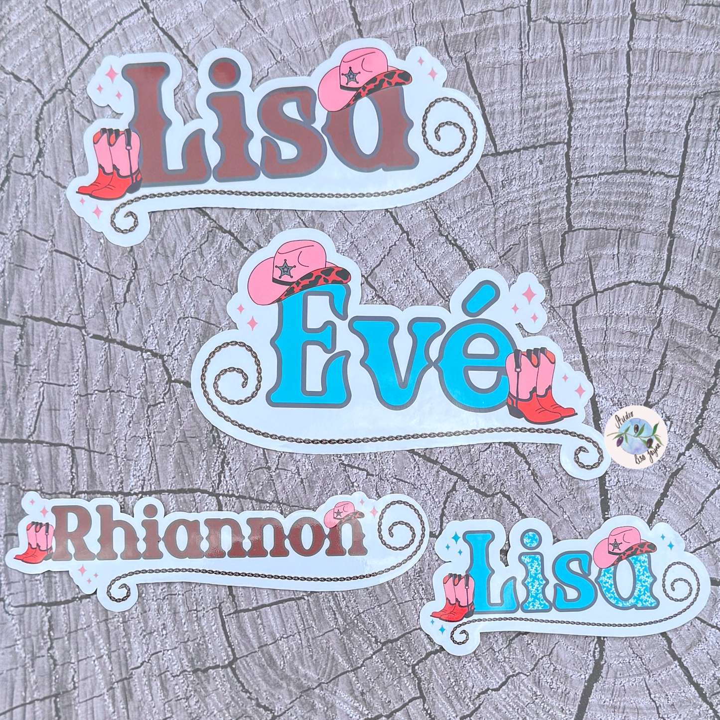 Linedancing Cowgirl Themed Personalised Waterproof Vinyl Name Sticker Brown or Turquoise options