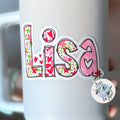 Premium waterproof Love Heart Floral vinyl stickers. Applied to drink water bottle - name Lisa