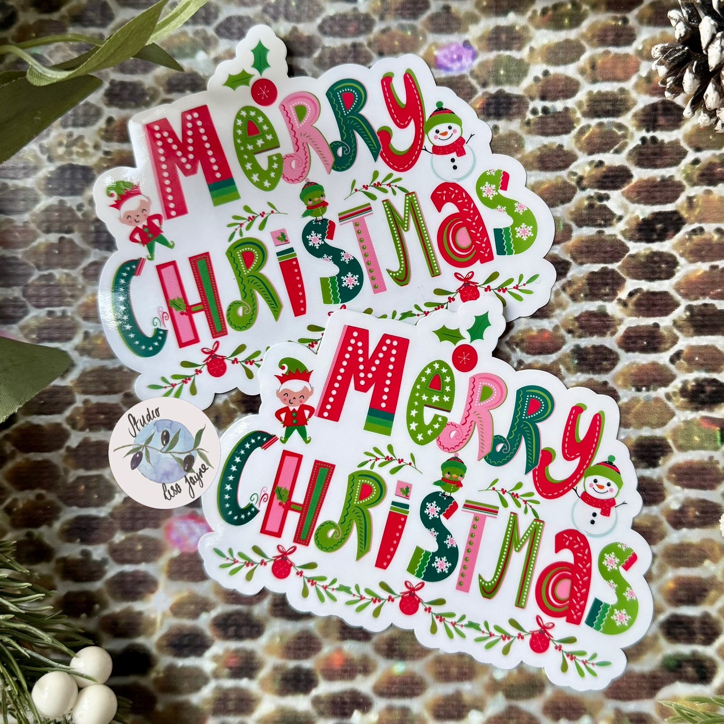 Merry Christmas Sticker - Waterproof Vinyl Decal x2