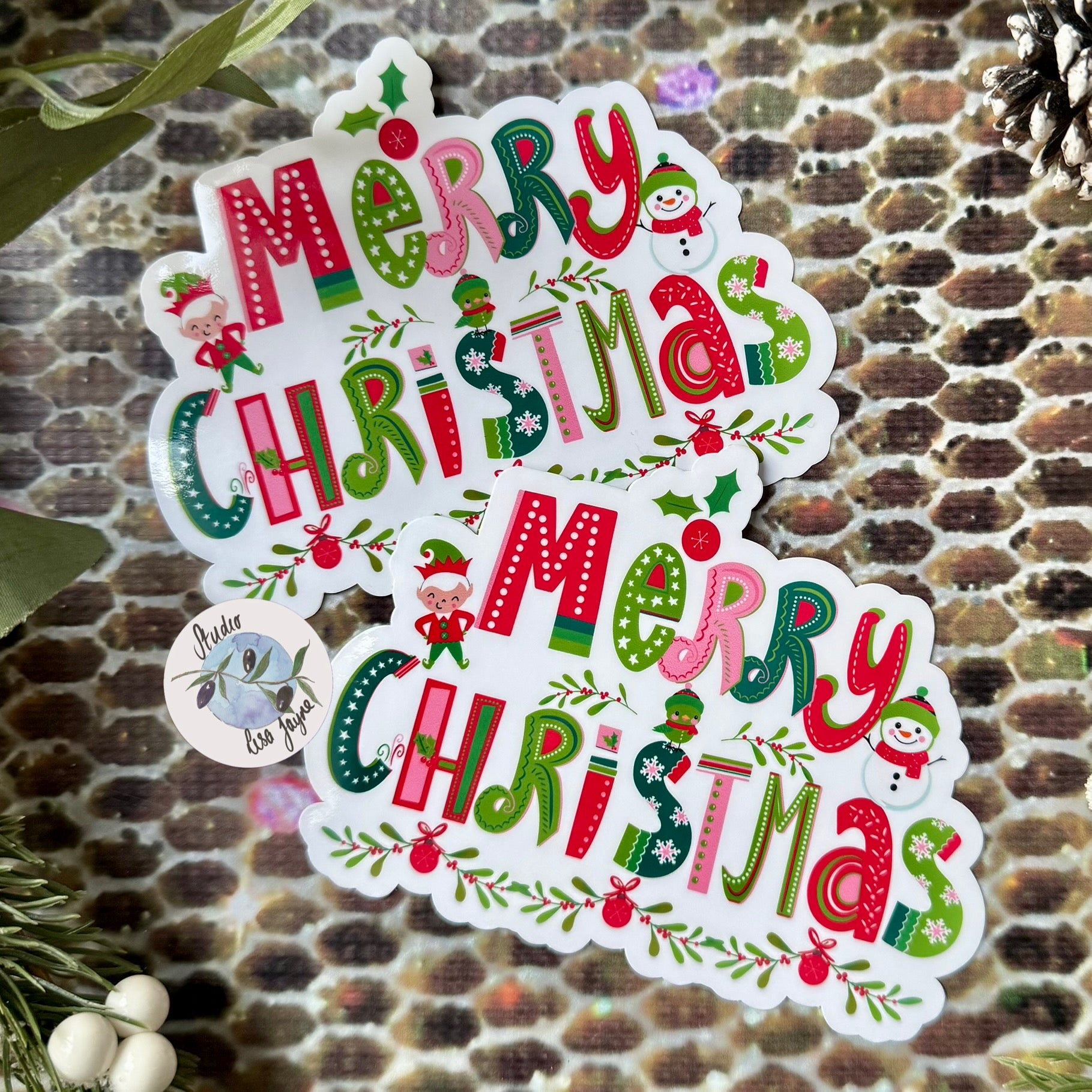 Merry Christmas Sticker - Waterproof Vinyl Decal x2