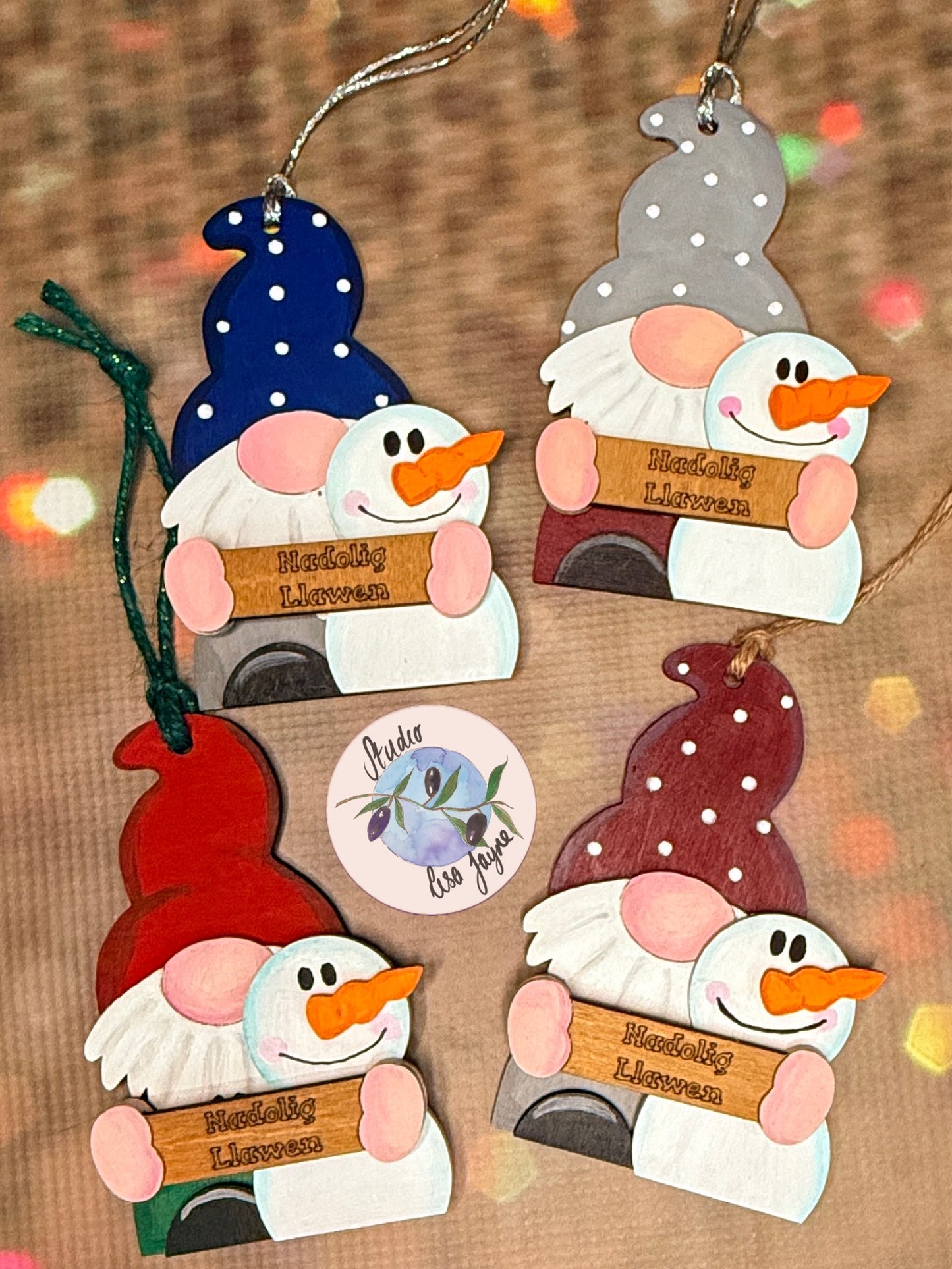 Nadolig Llawen Gonk Gnome Snowman Christmas Tree Decoration Layered 3D - All Designs Close Up