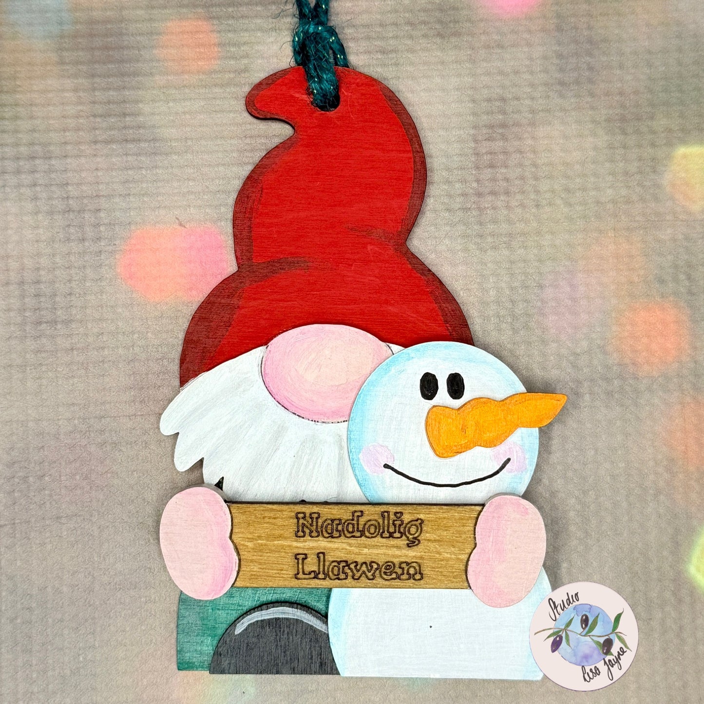 Nadolig Llawen Gonk Gnome Snowman Christmas Tree Decoration Layered 3D - Red Hat