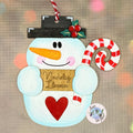 Nadolig Llawen Snowman Christmas Tree Decoration Handmade Wooden Close Up