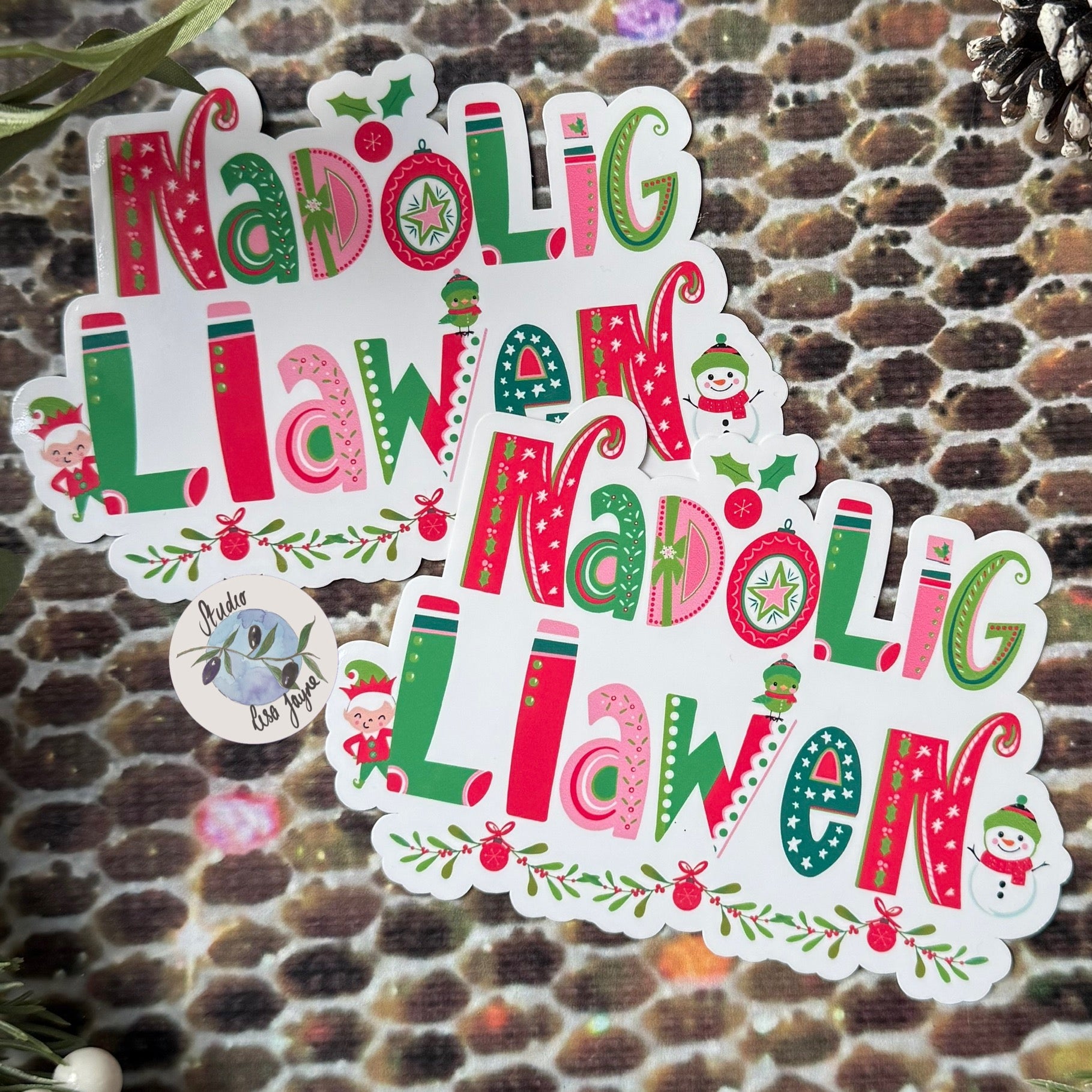 Nadolig Llawen Merry Christmas Welsh Cymraeg Vinyl Sticker - Waterproof Decal - multiples