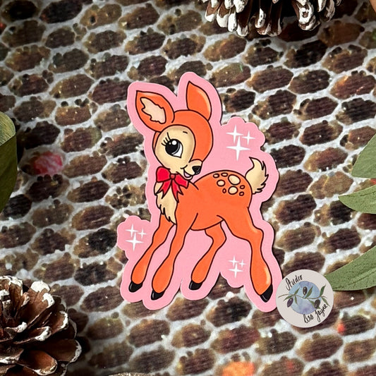 Retro Deer Vintage Style Christmas Sticker Waterproof Vinyl Handmade Close Up