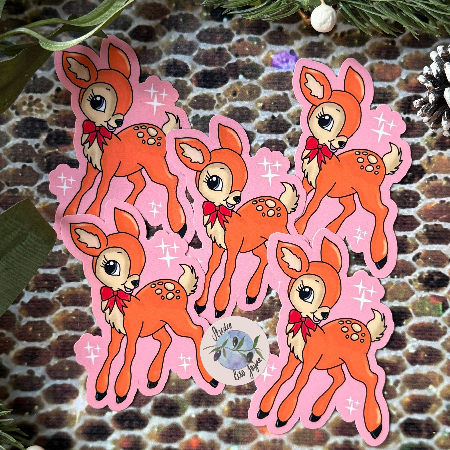 Retro Deer Vintage Style Christmas Sticker Waterproof Vinyl Handmade Multiple Layered