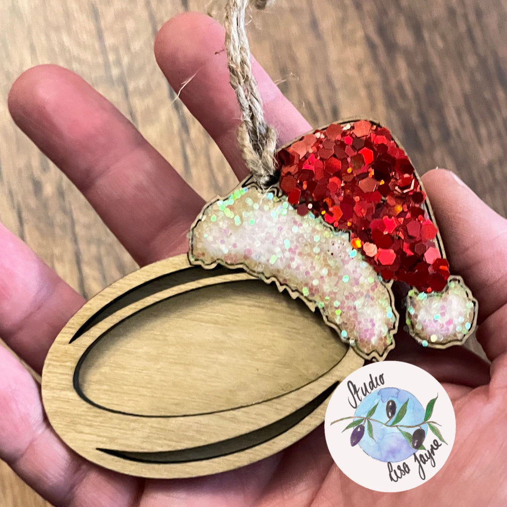 Rugby Christmas Tree Decoration Handmade Glitter Wood Ornament 