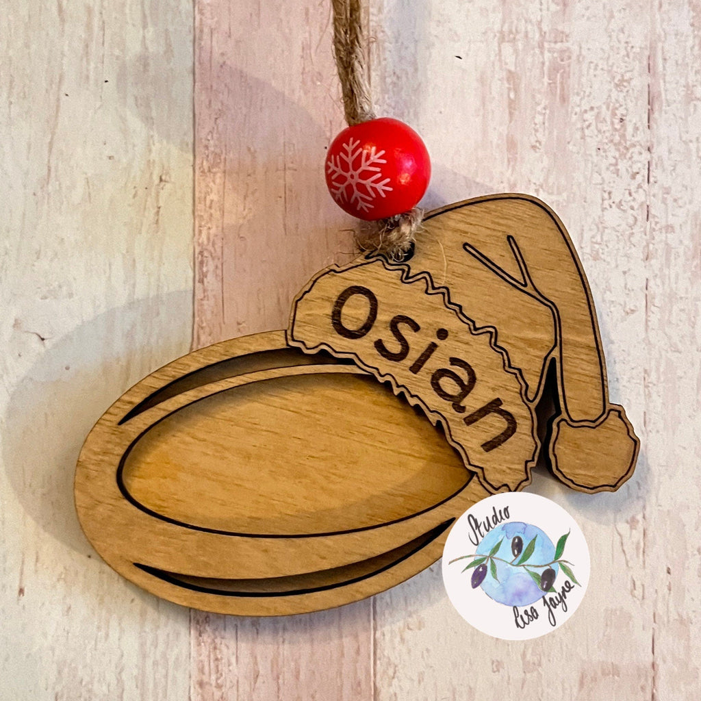 Rugby Christmas Tree Decoration Handmade Personalised Name Wood Ornament 