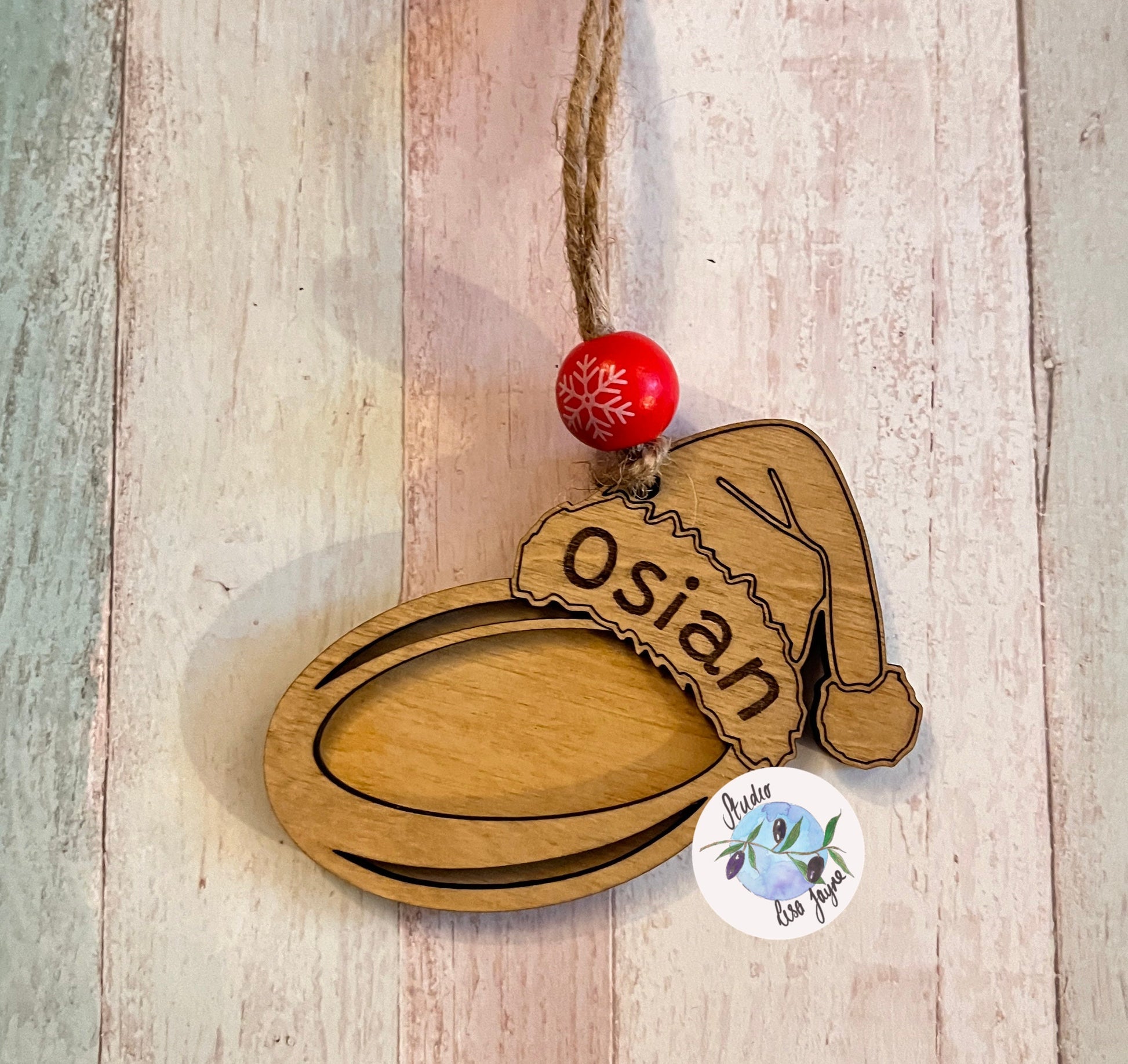 Rugby Christmas Tree Decoration Handmade Personalised Name Wood Ornament 