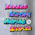 Colorful sharp graffiti labels on a wooden background 