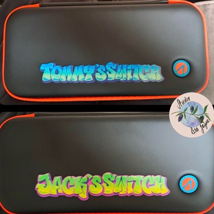 Sea Breeze and Slime Vinyl Slickers on Nintendo Switch Carry Cases Blue, Green,  Purple Graffiti Style