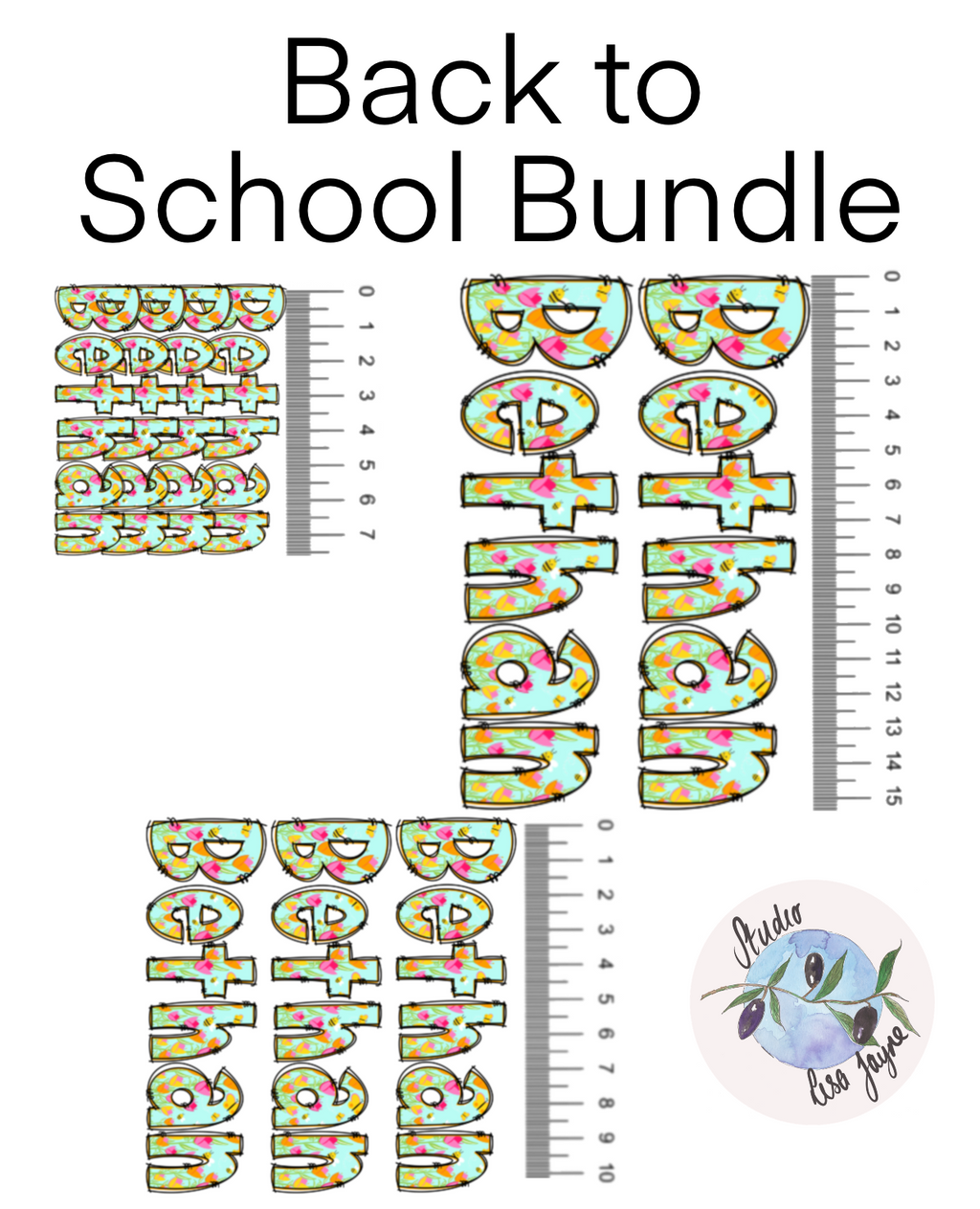 Spring Floral Name Personalised Waterproof Vinyl Stickers Back to School Bundle - Tulips Bees.  Closeup Bethan for drink bottle, iPad, tablet, journal