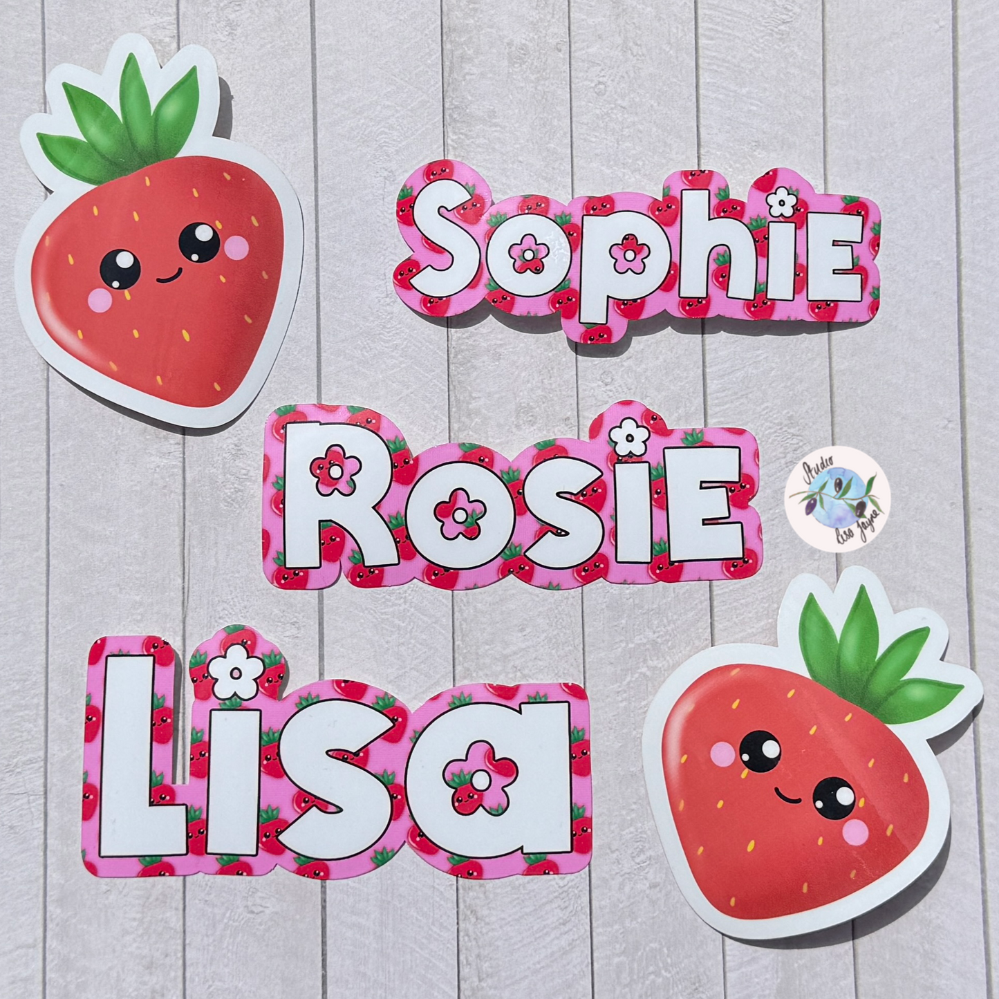 Strawberry Kawaii Name Stickers - Personalised Waterproof Vinyl Name Sticker