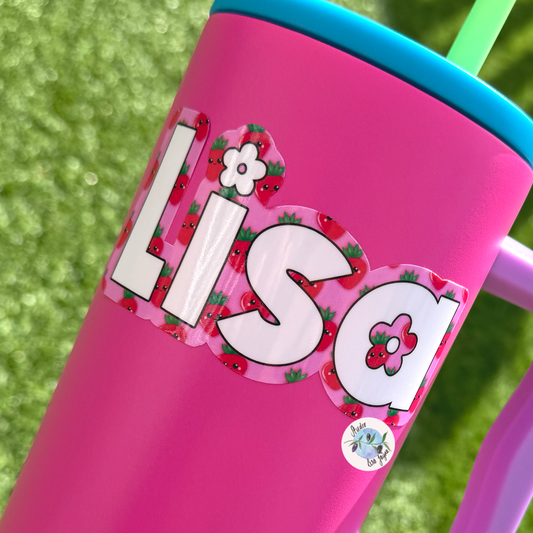 Strawberry Kawaii Name Stickers - Personalised Waterproof Vinyl Name Sticker