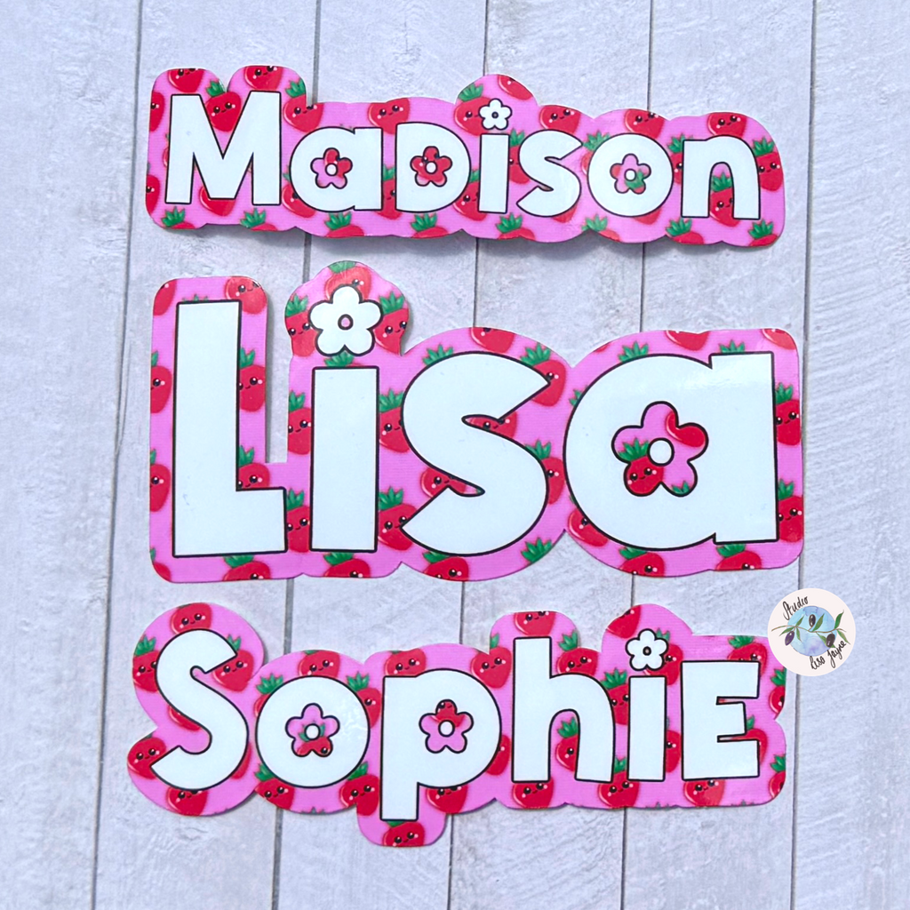 Strawberry Kawaii Name Stickers - Personalised Waterproof Vinyl Name Sticker