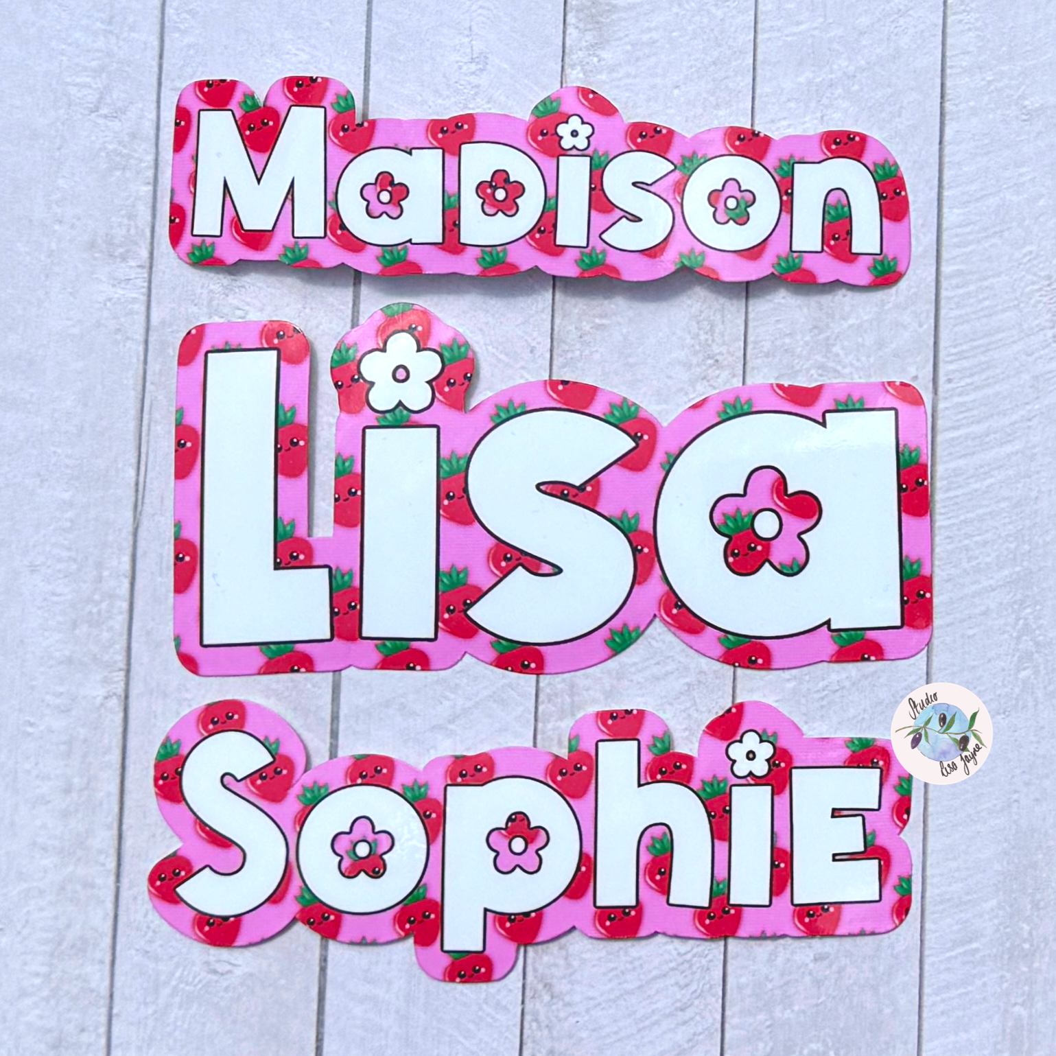 Strawberry Kawaii Name Stickers - Personalised Waterproof Vinyl Name Sticker