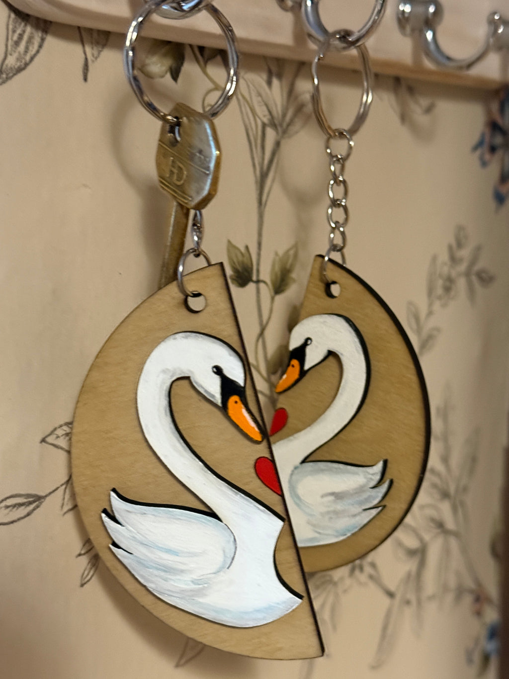 Swan Love Keyrings Valentine, Anniversary, Friendship hanging from key rack
