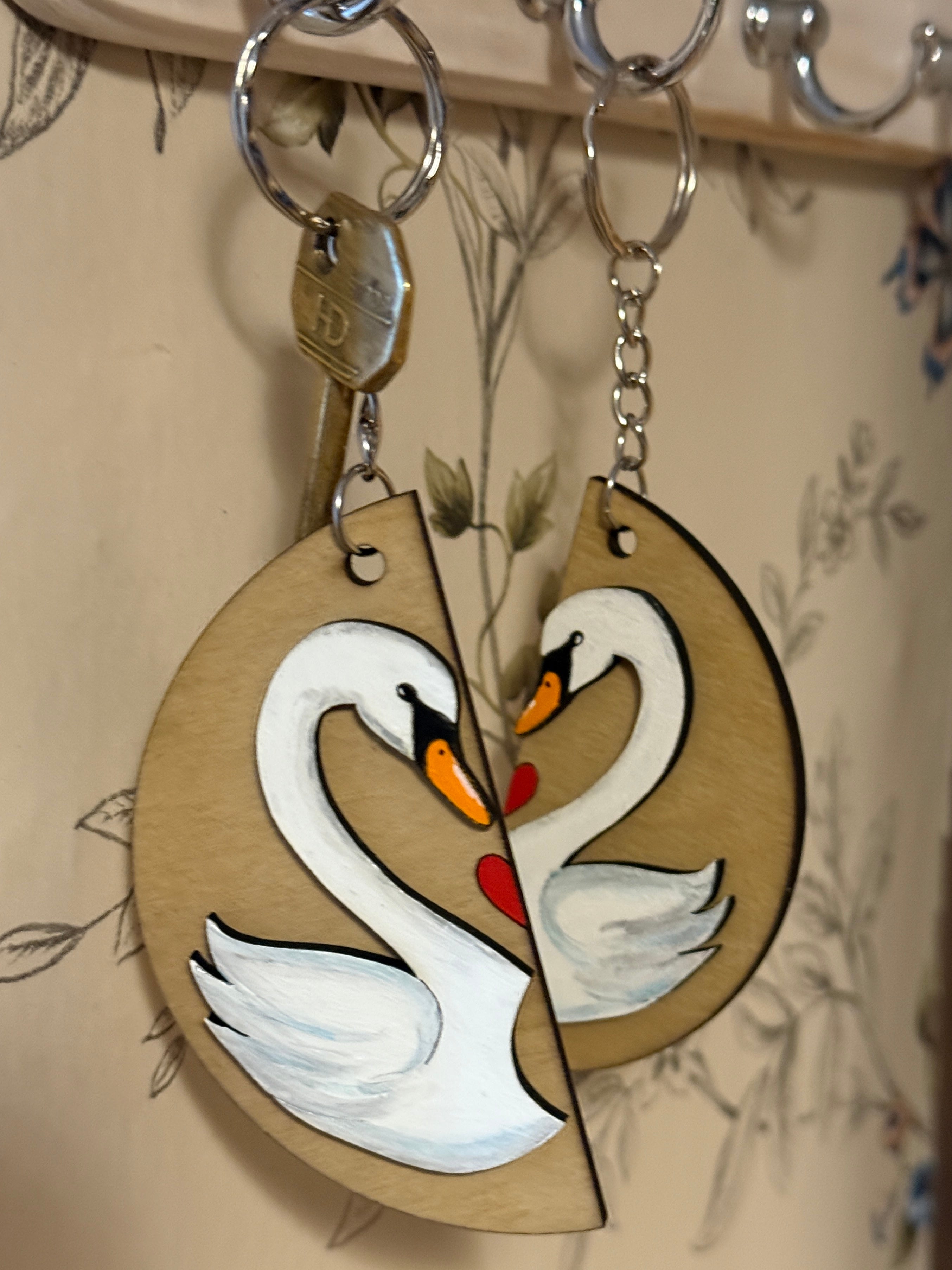 Swan Love Keyrings Valentine, Anniversary, Friendship hanging from key rack