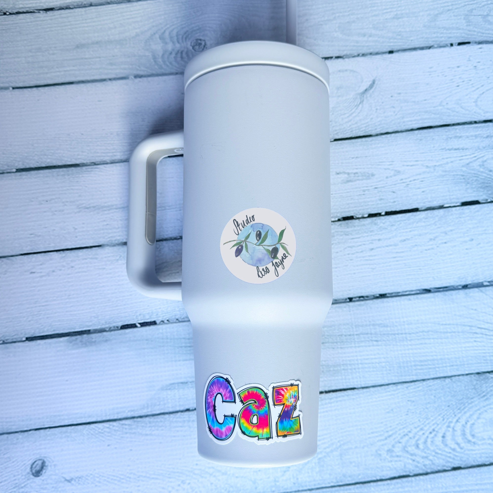Waterproof Vinyl Tie Dye Name Sticker drink bottle, water bottle