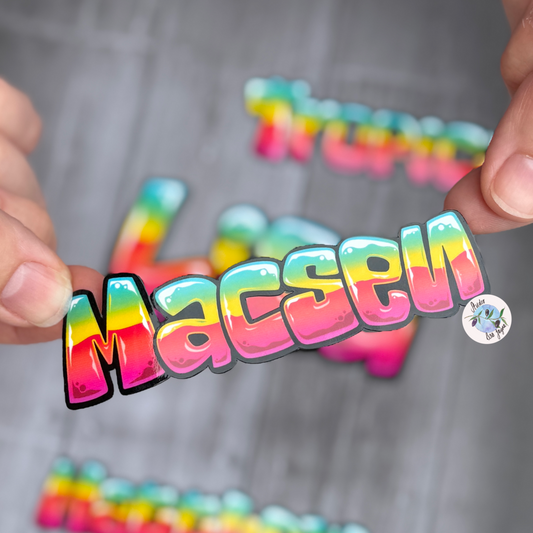 Tropical Graffiti Name Name Sticker in Hand