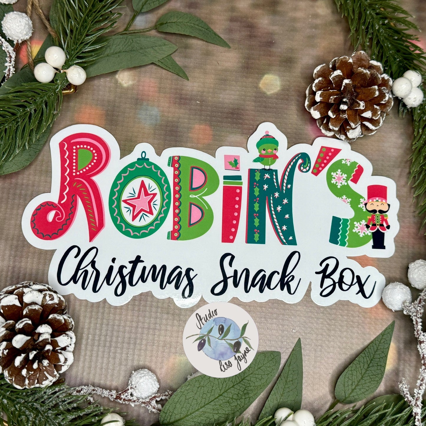 Christmas Snack Box Sticker - Waterproof Christmas Name Labels Personalised Robin Nutcracker