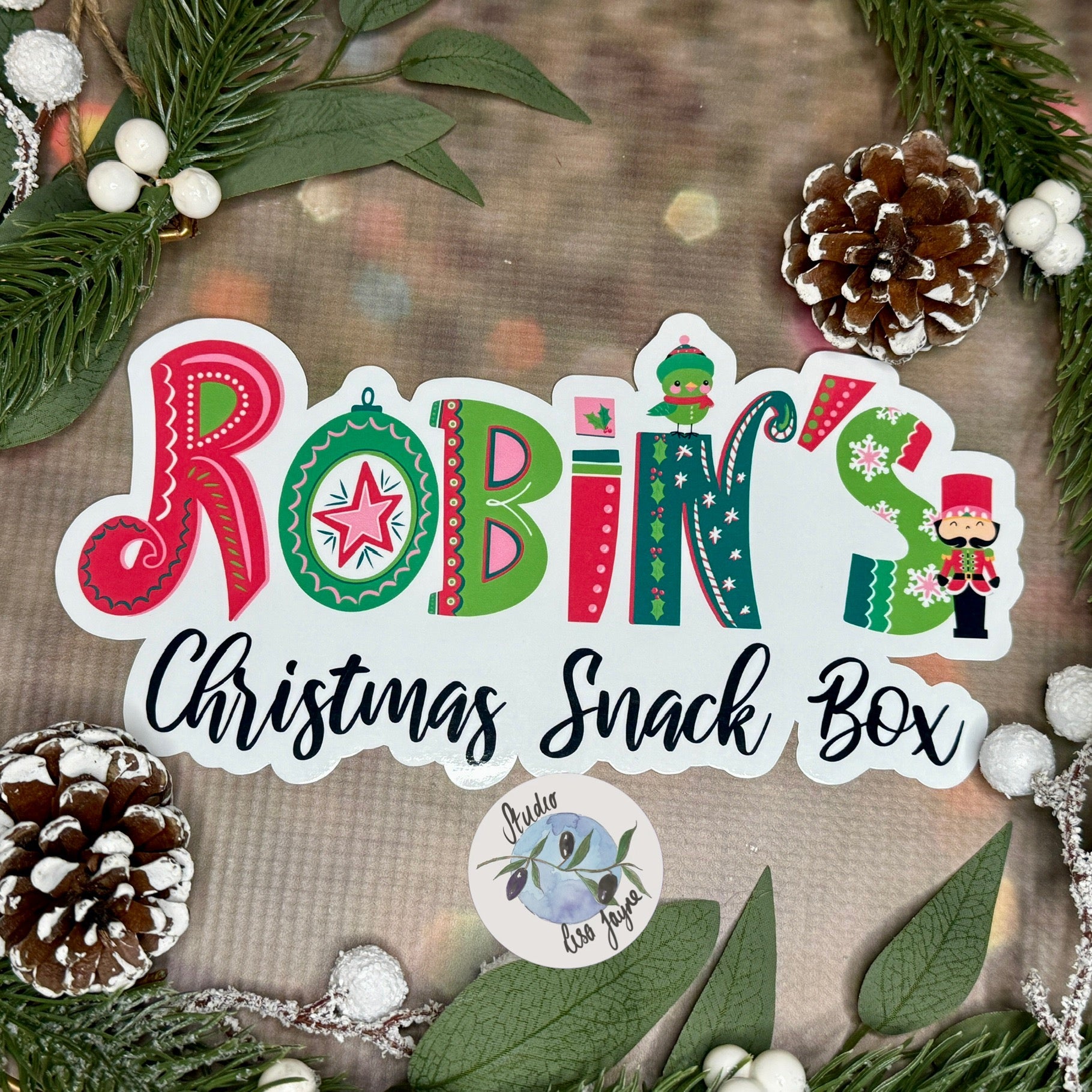 Christmas Snack Box Sticker - Waterproof Christmas Name Labels Personalised Robin Nutcracker