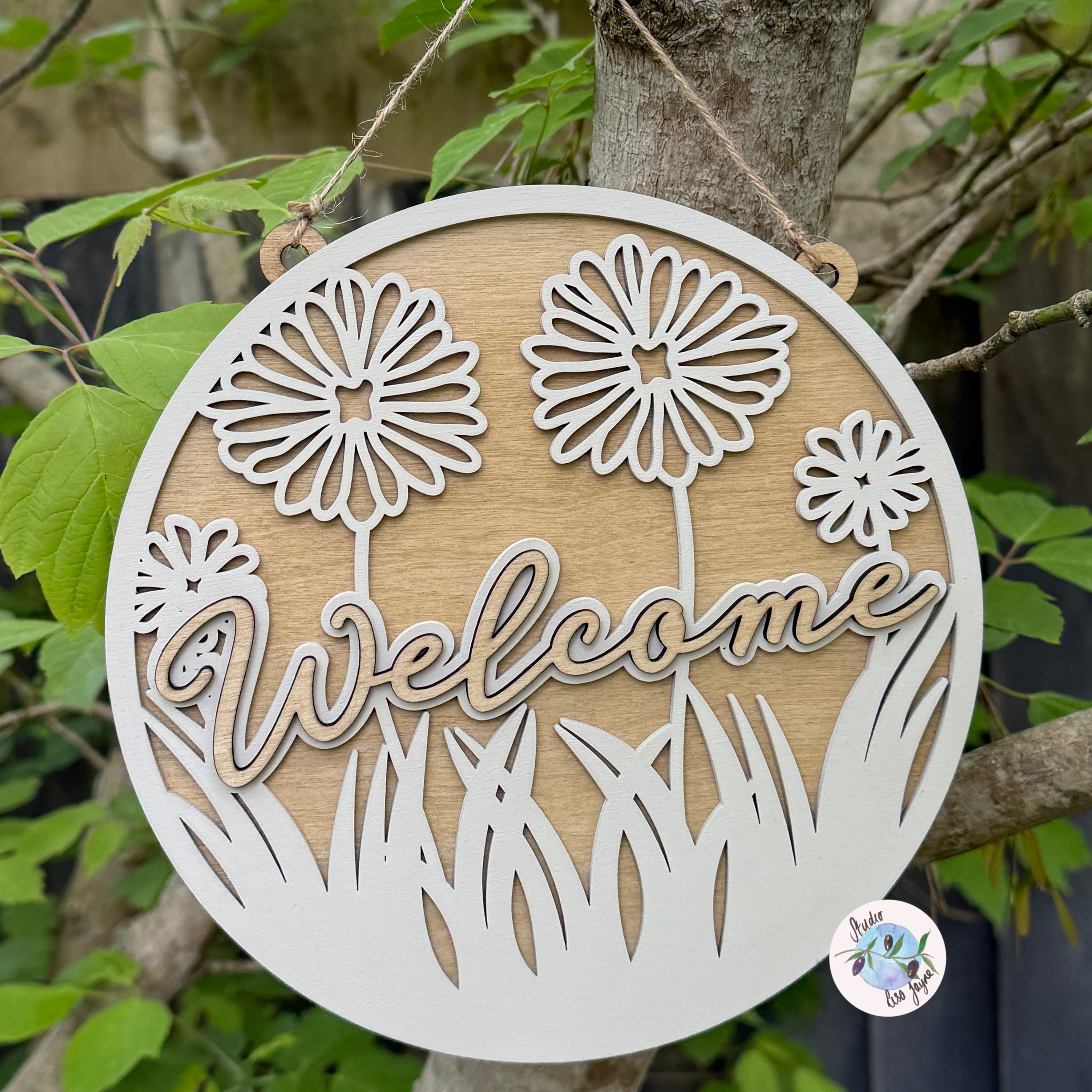 Welcome Flower Hand Painted Handmade Hanging Wooden Sign hanging nature