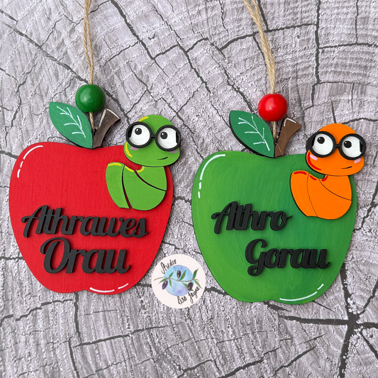 Welsh Best Teacher Athro Gorau Athrawes Orau Diolch Apple End of Term Handmade Hanging Gift