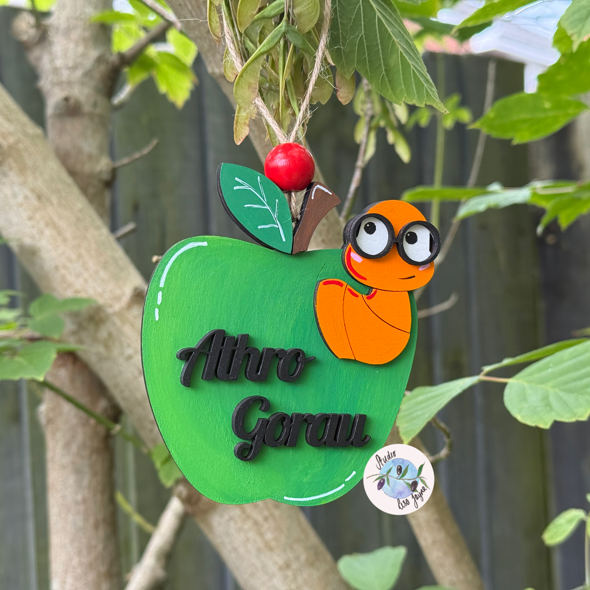 Welsh Best Male Teacher Athro Gorau Apple End of Term Handmade Hanging Gift Handpainted