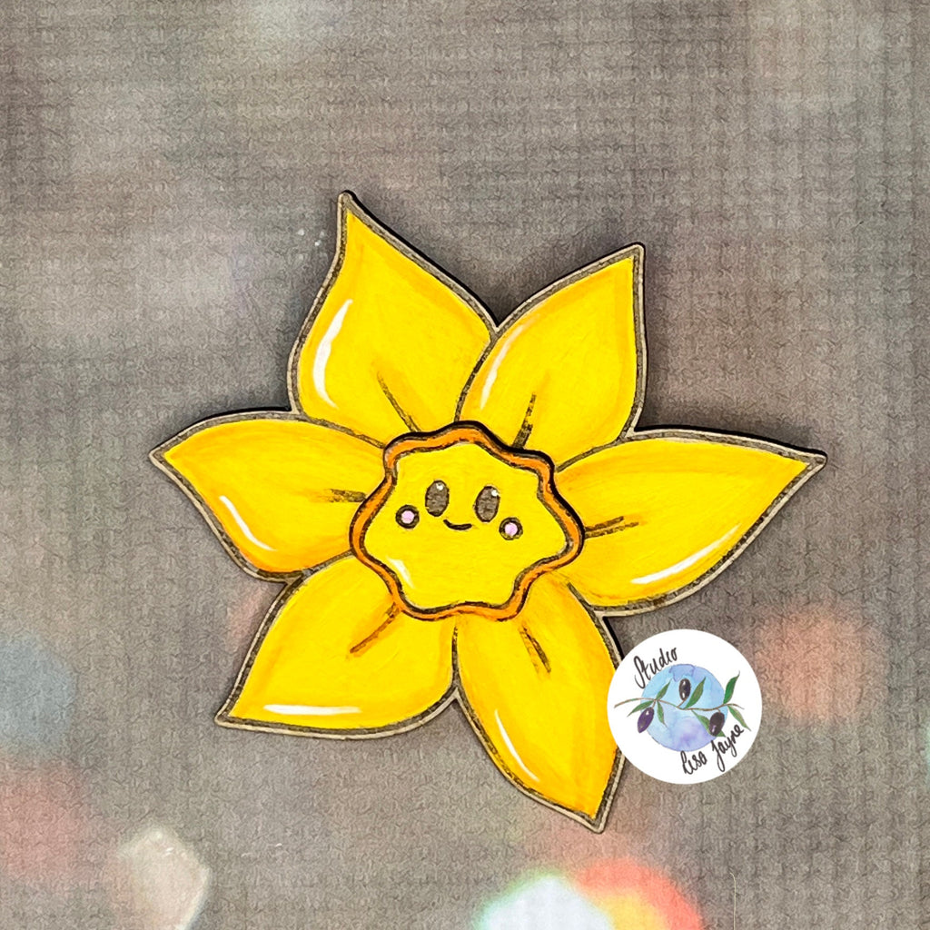 Welsh Daffodil Handpainted Wooden Brooch ideal for St David's Day