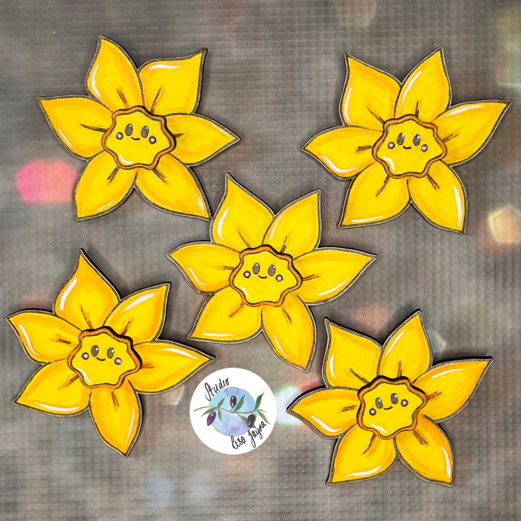 Welsh Daffodil Handpainted Wooden Brooch ideal for St David's Day