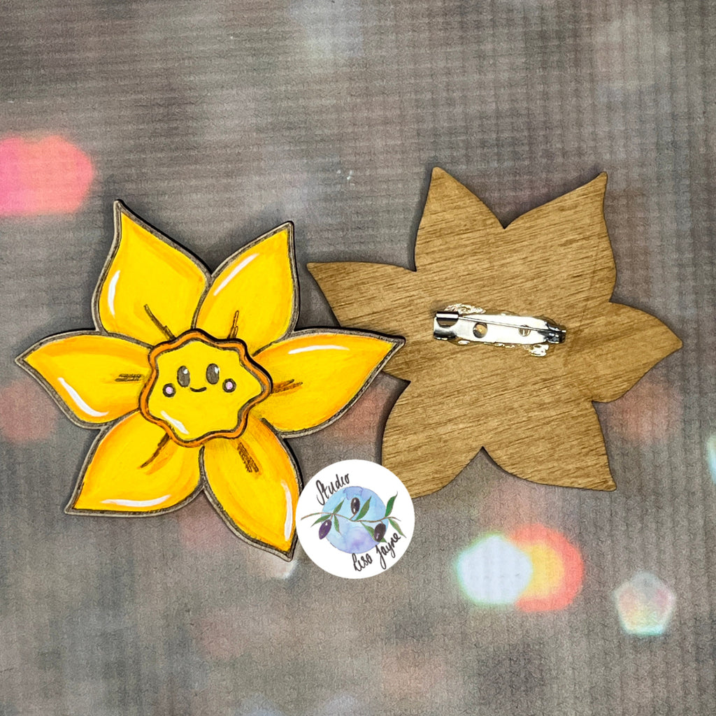 Welsh Daffodil Handpainted Wooden Brooch ideal for St David's Day