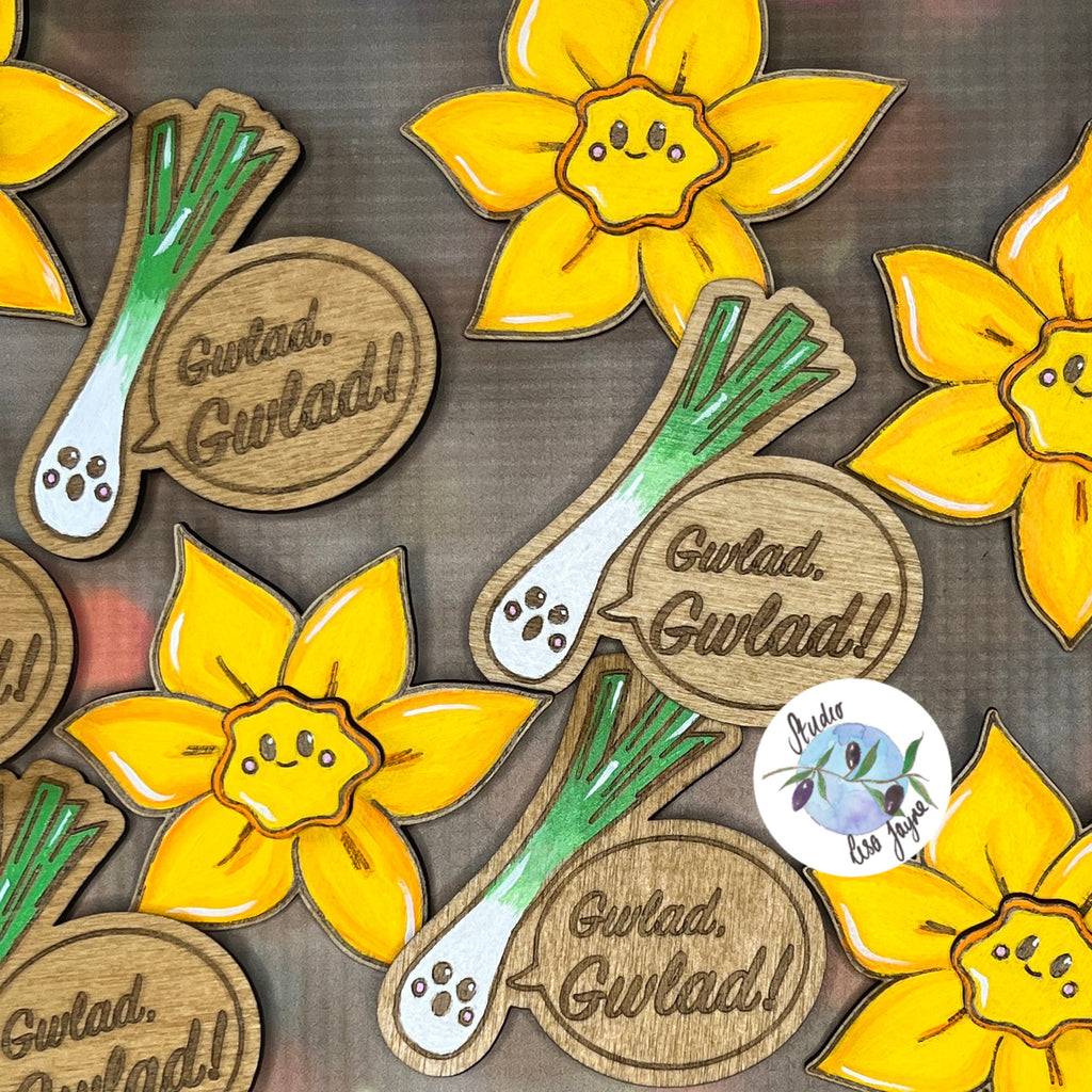 Welsh Daffodil Handpainted Wooden Brooch ideal for St David's Day