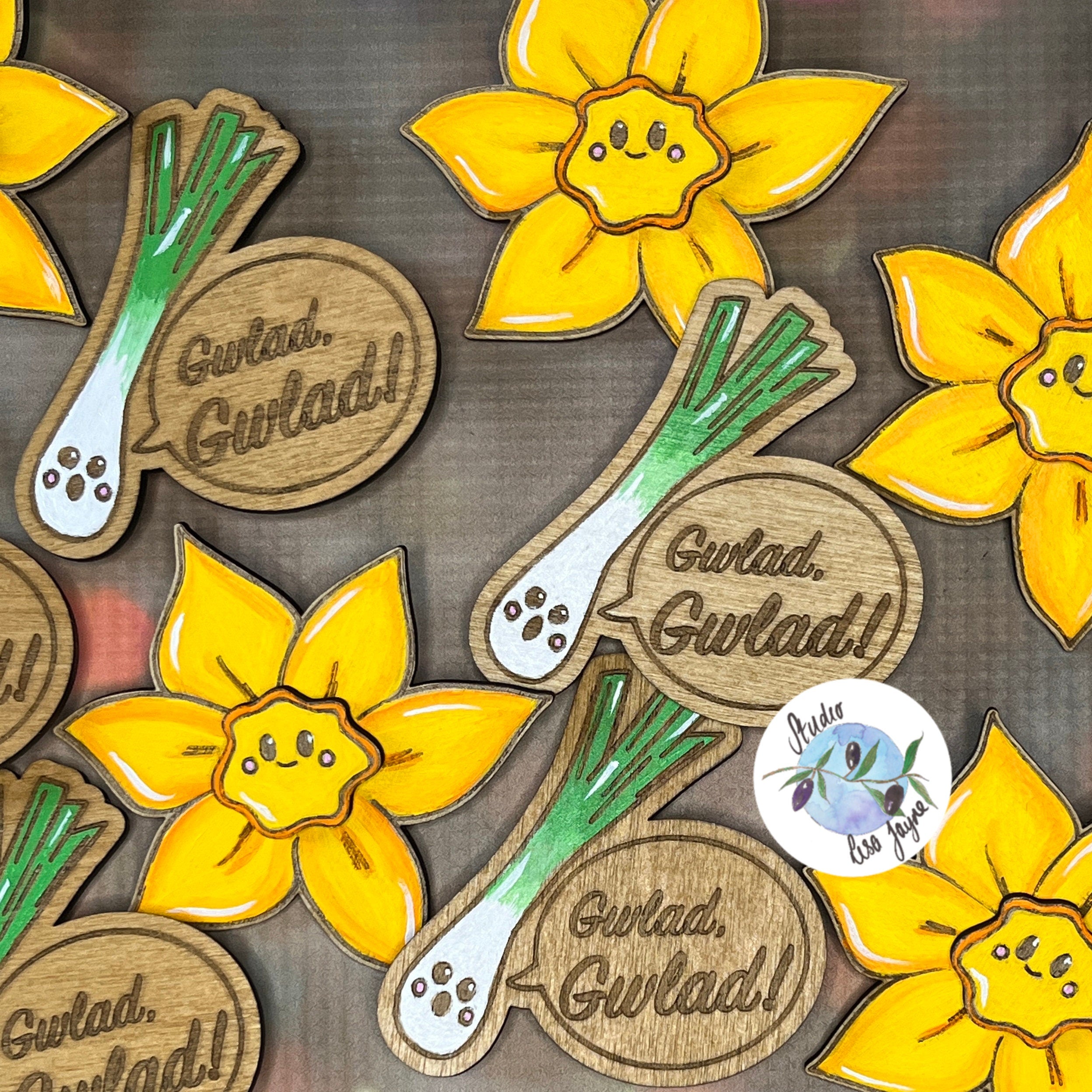 Welsh Daffodil Handpainted Wooden Brooch ideal for St David's Day