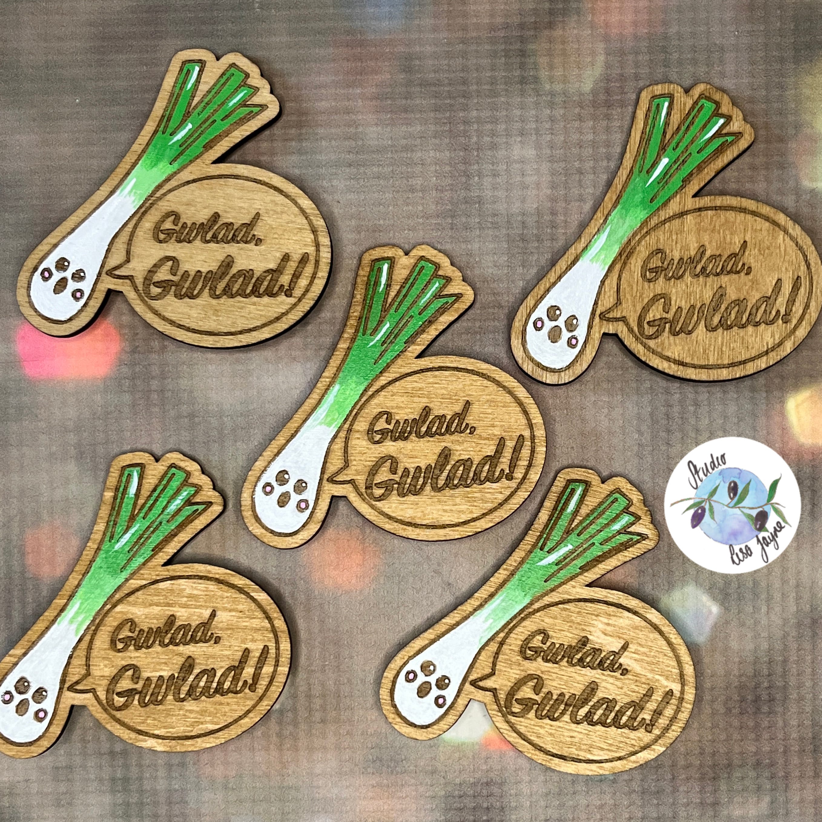 Welsh Singing Leek Wooden Brooch.  St David's Day