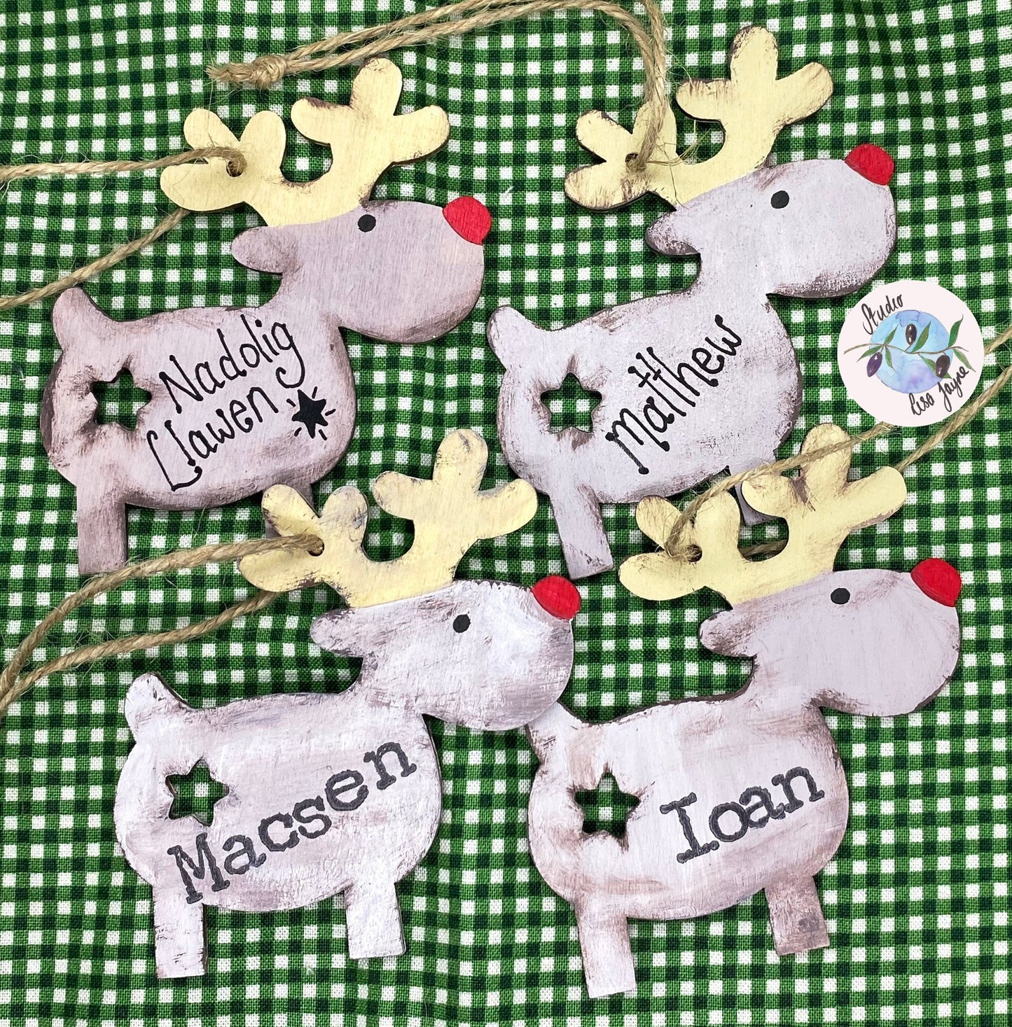 Personalised Rustic Style Reindeer Hanging Christmas Decoration