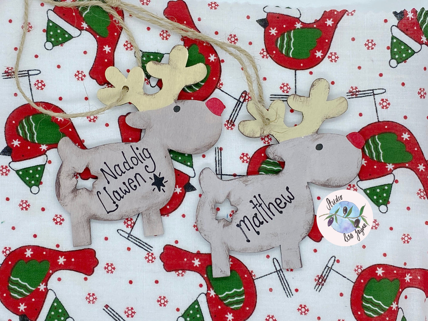 Personalised Rustic Style Reindeer Hanging Christmas Decoration