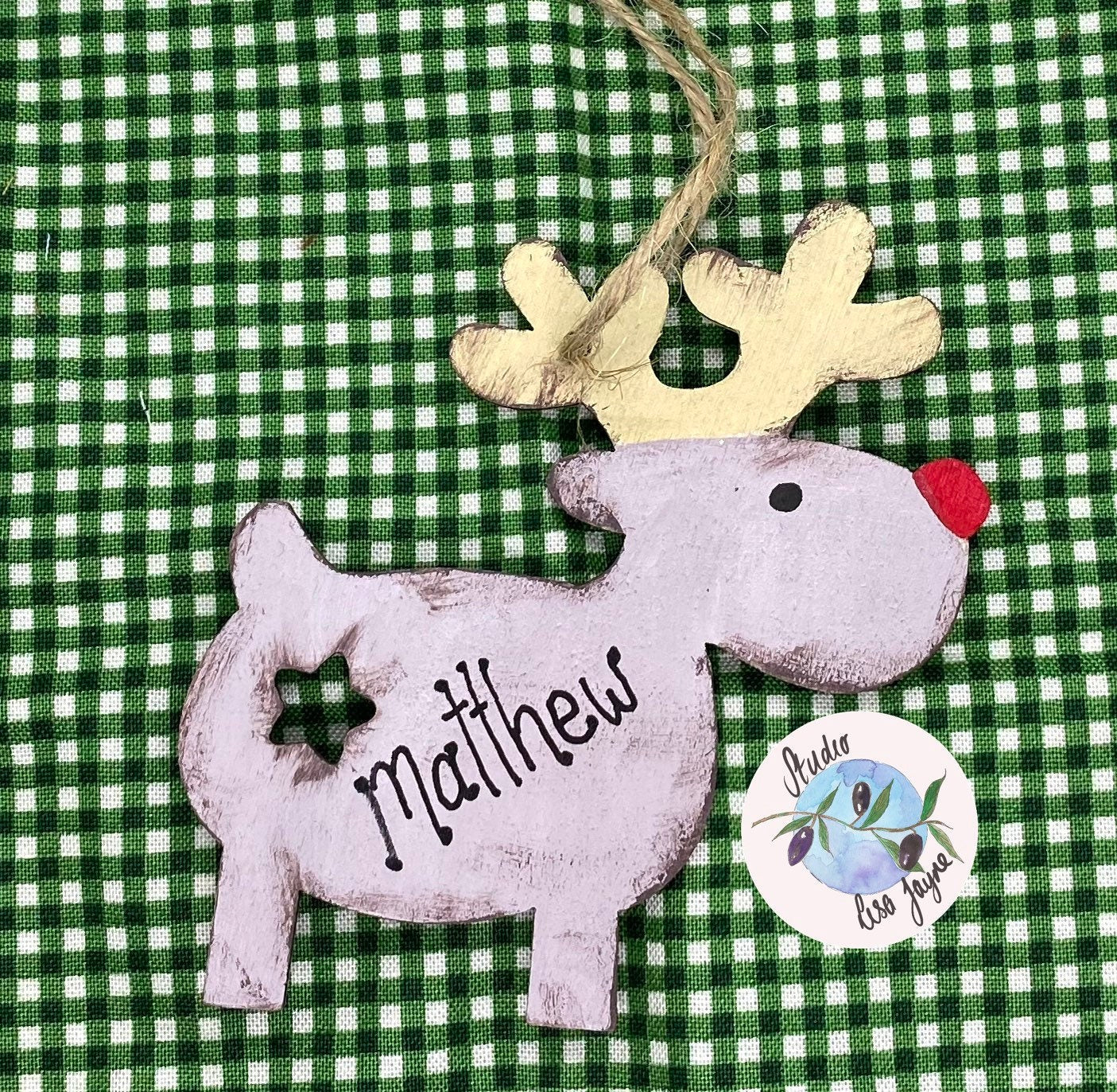 Personalised Rustic Style Reindeer Hanging Christmas Decoration