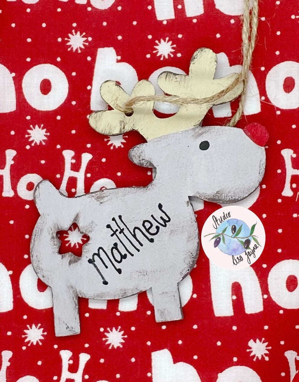 Personalised Rustic Style Reindeer Hanging Christmas Decoration