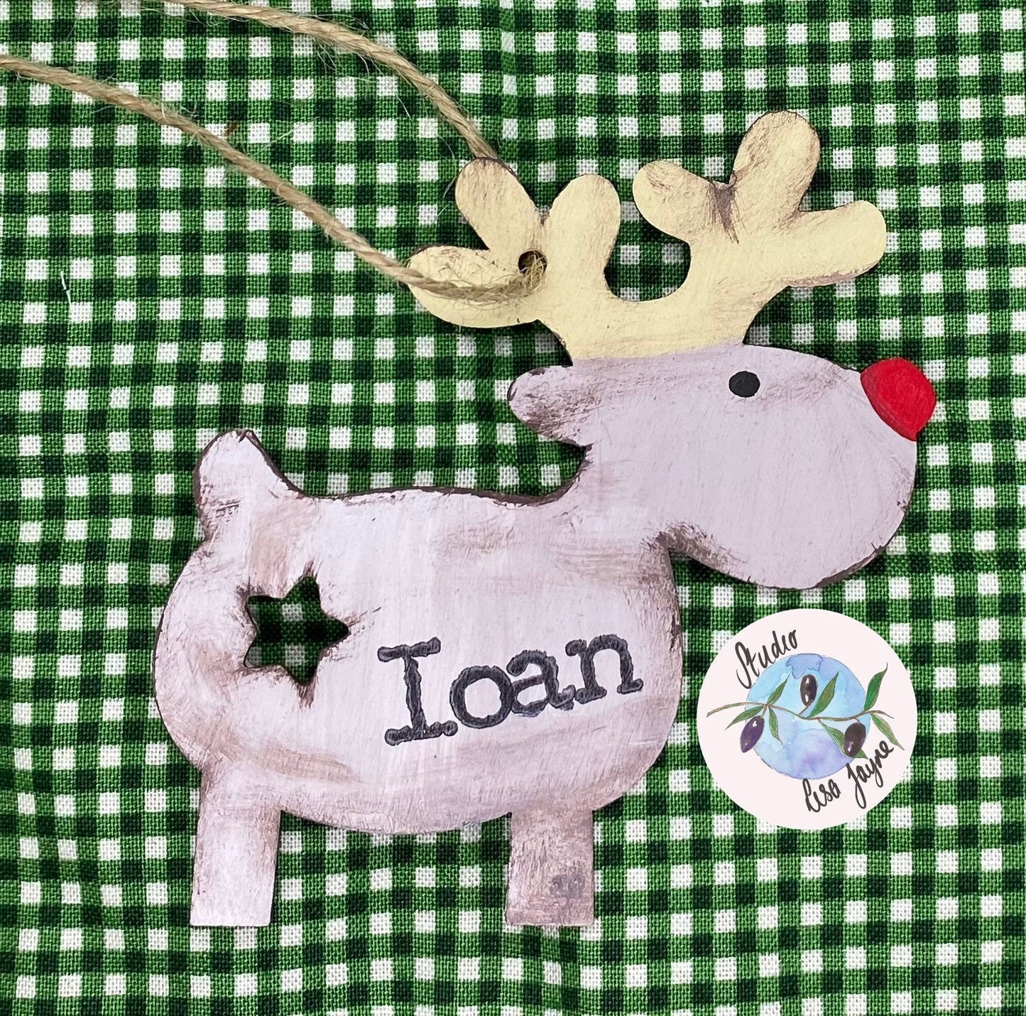 Personalised Rustic Style Reindeer Hanging Christmas Decoration