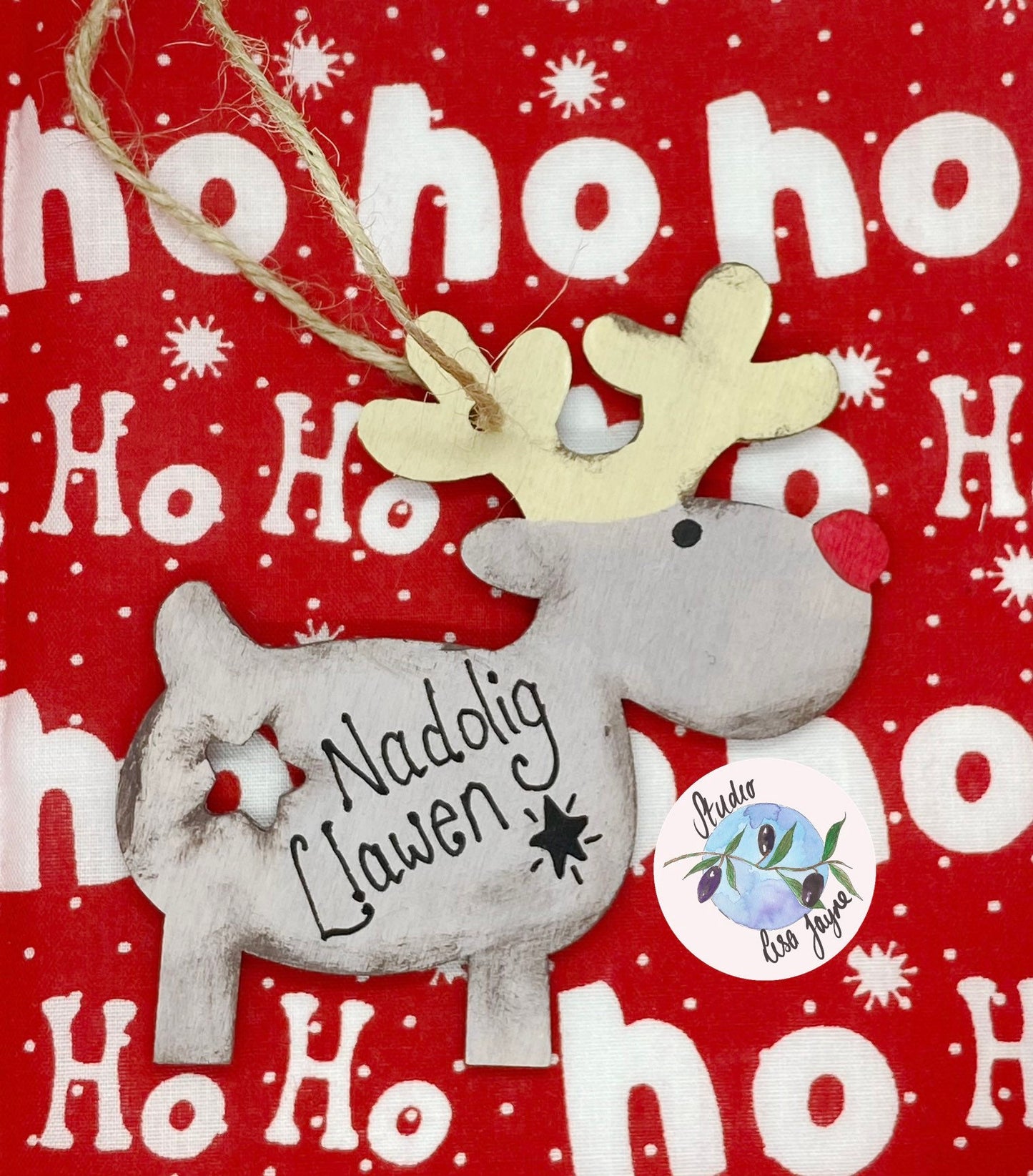 Personalised Rustic Style Reindeer Hanging Christmas Decoration