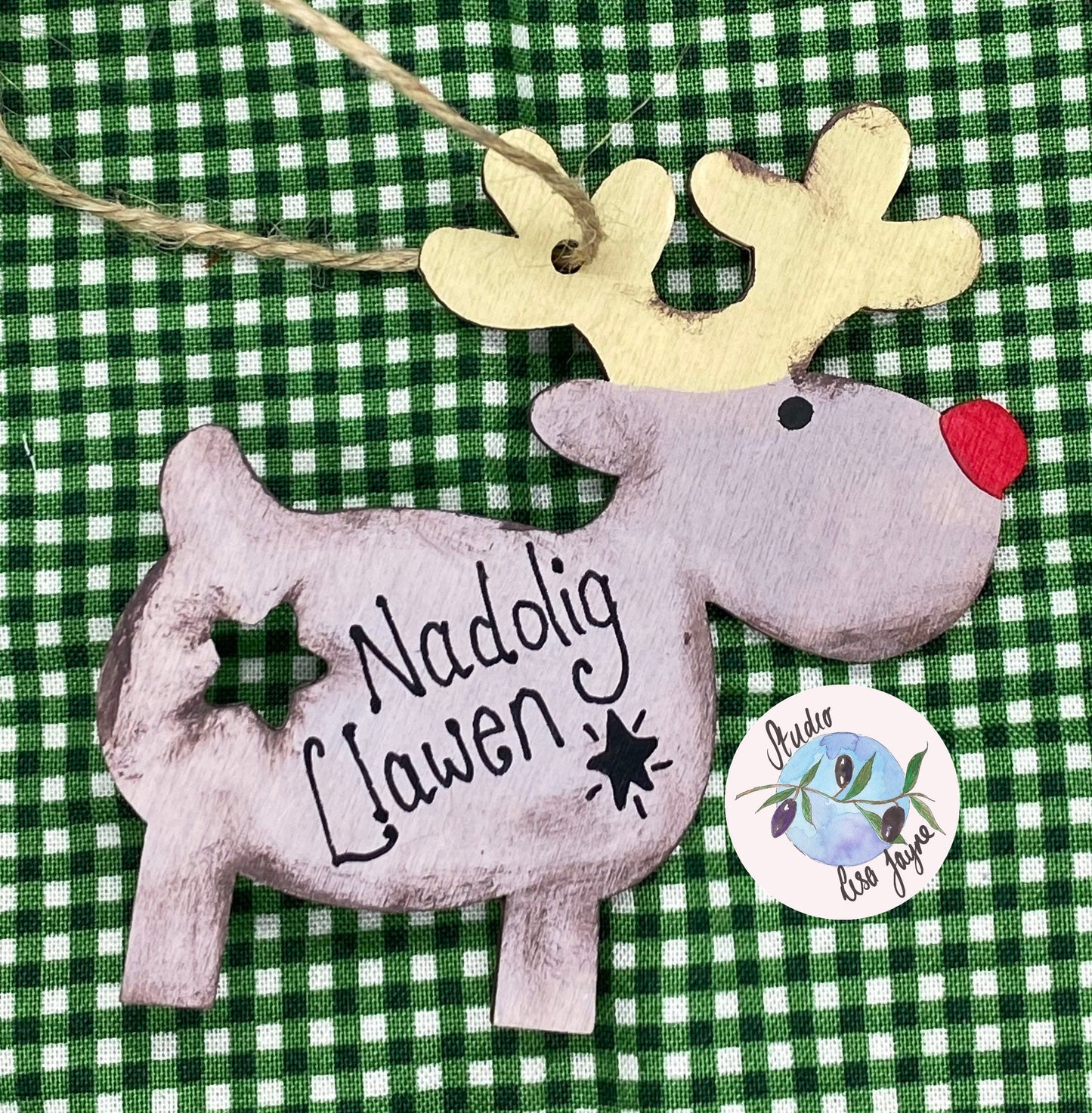 Personalised Rustic Style Reindeer Hanging Christmas Decoration