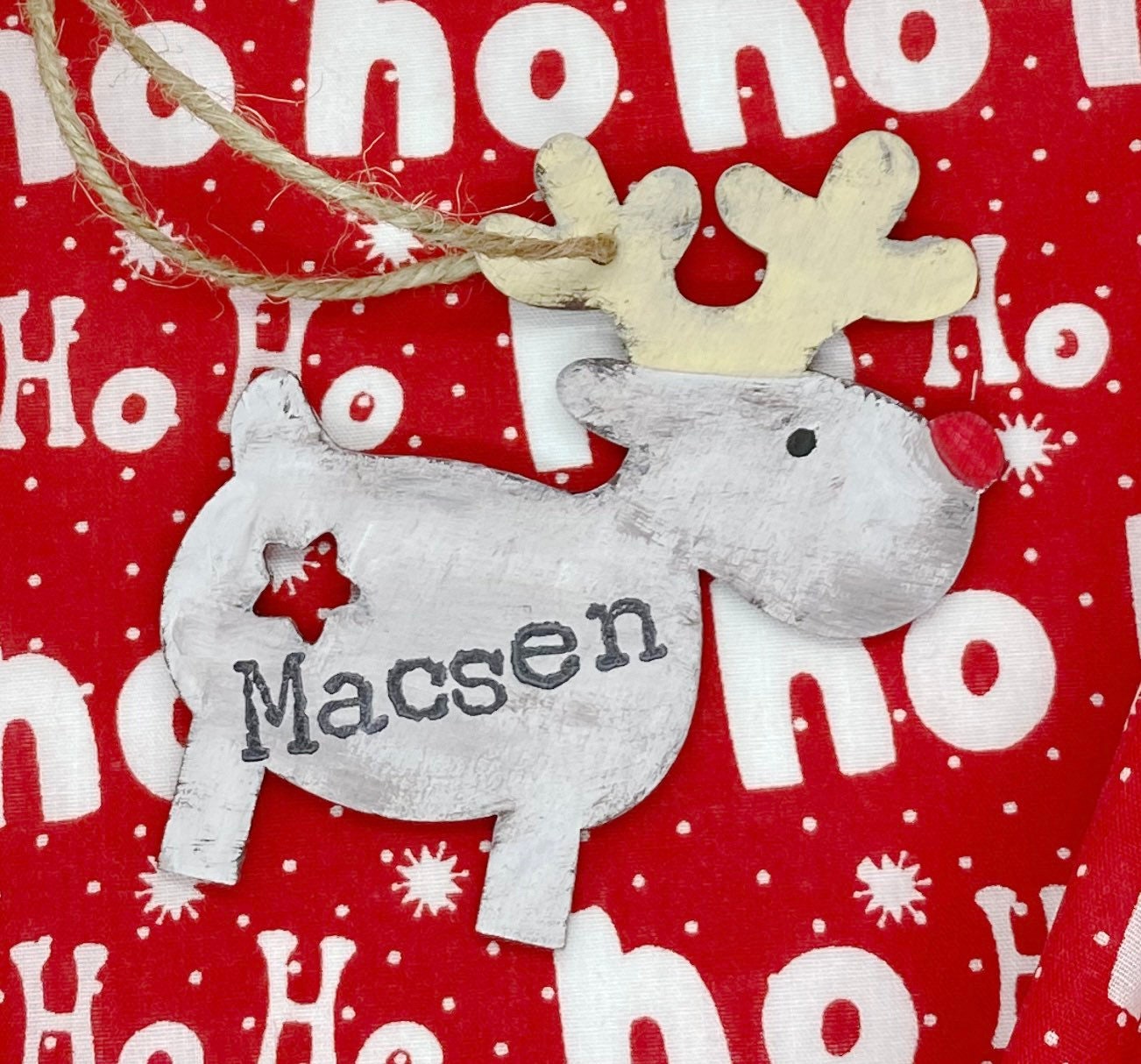 Personalised Rustic Style Reindeer Hanging Christmas Decoration