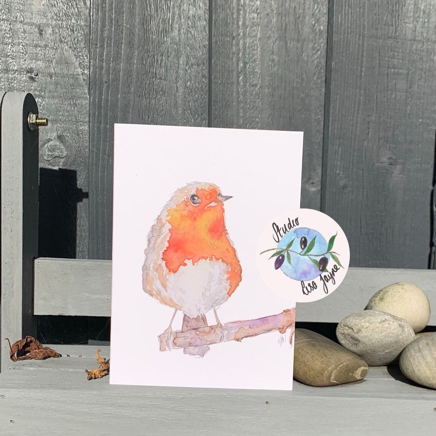 Hand painted Watercolour Christmas Cards Robin Print - Single