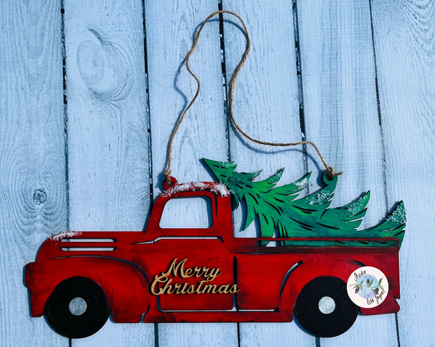 Red Truck With Tree Merry Christmas Sign