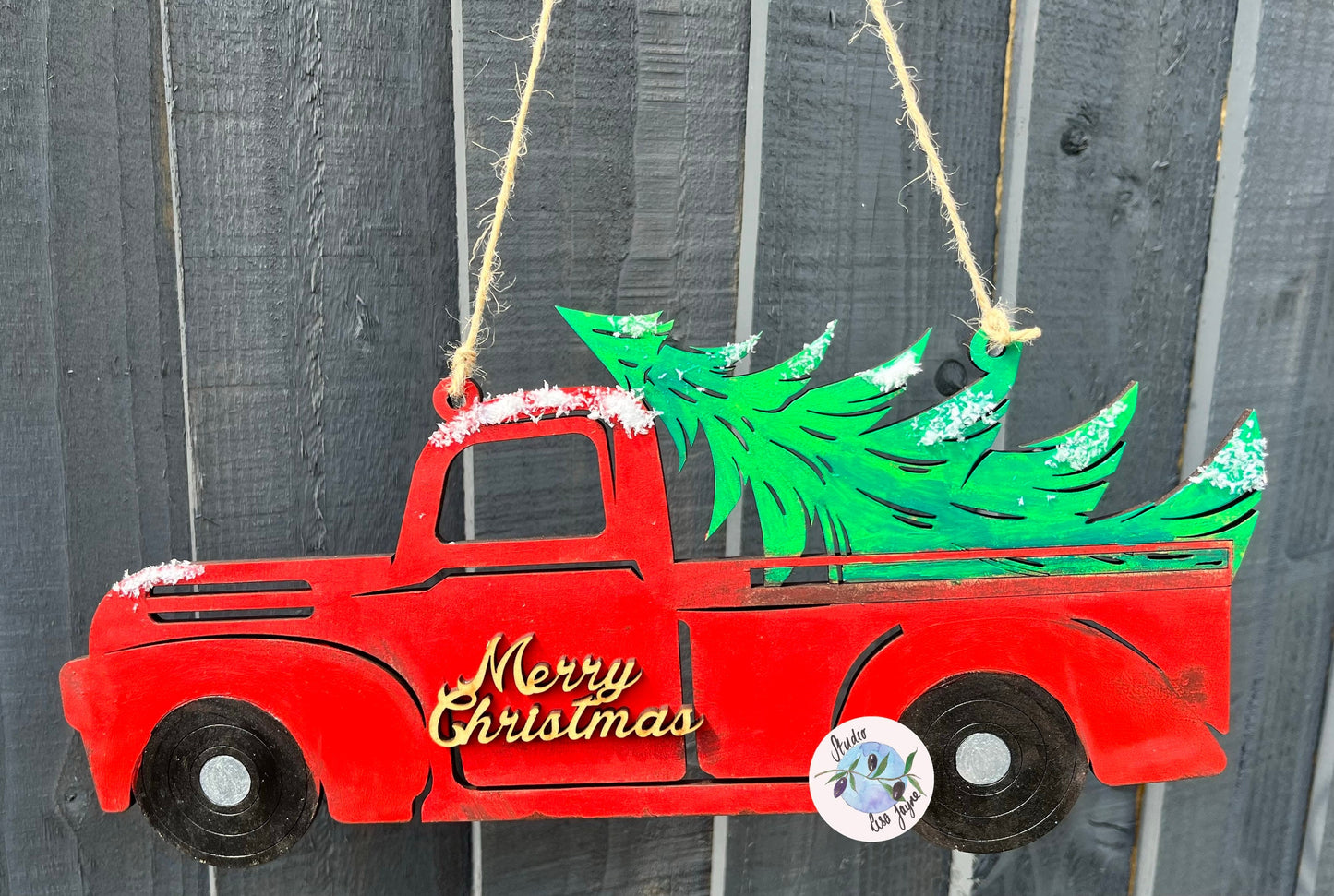 Red Truck With Tree Merry Christmas Sign