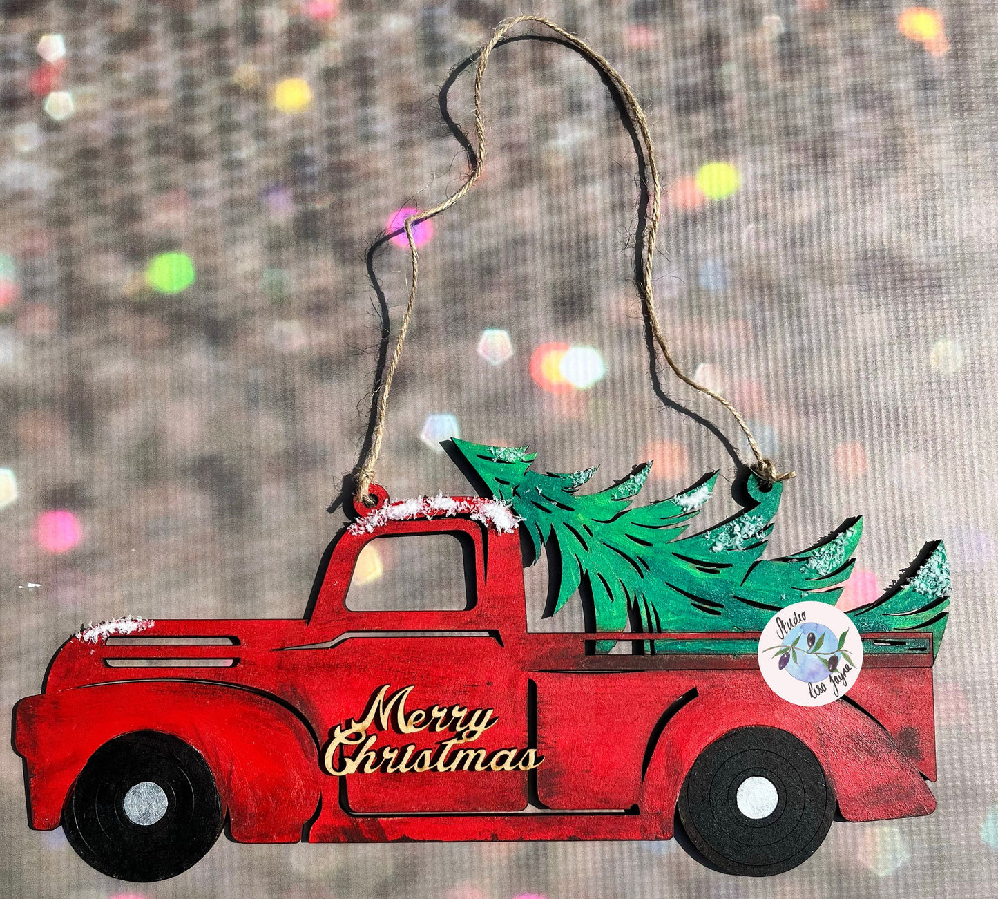 Red Truck With Tree Merry Christmas Sign