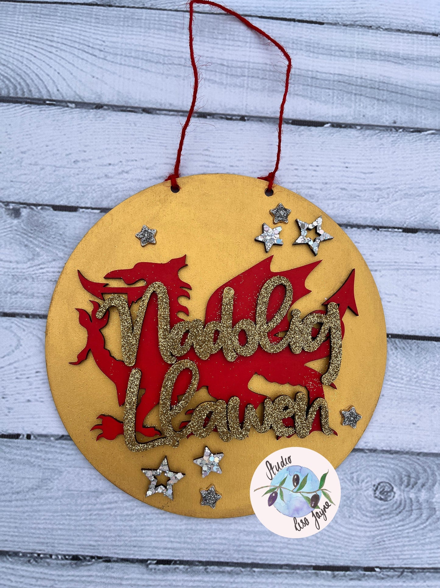 Nadolig Llawen Welsh Dragon Hanging Sign